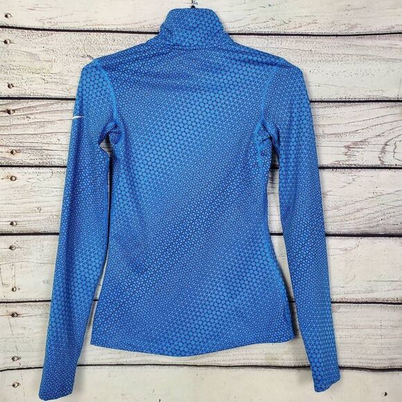 Nike Dri-Fit Women’s Long Sleeve 1/4 Zip Pullover Top Size XS Blue Geometric Pri - Picture 4 of 7